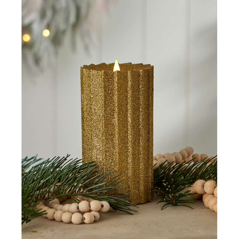 Bougie sans flamme à paillettes Sutton, Pilier 8 po x 4 po