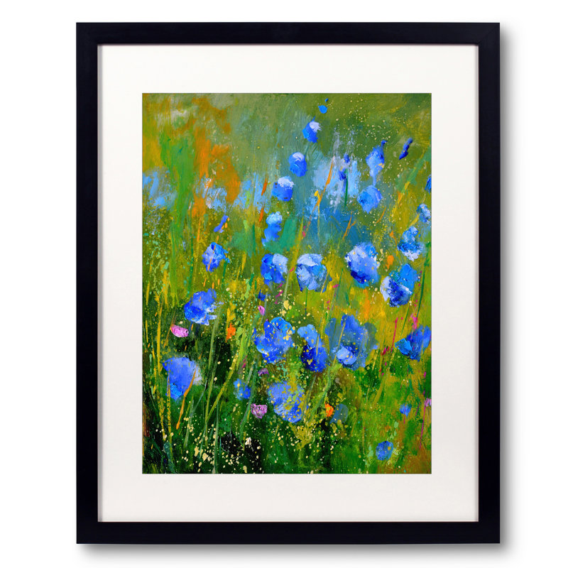 Blue Wild Flowers Print by Pol Ledent, 21.25" H x 17.25" W, Black Framed Paper