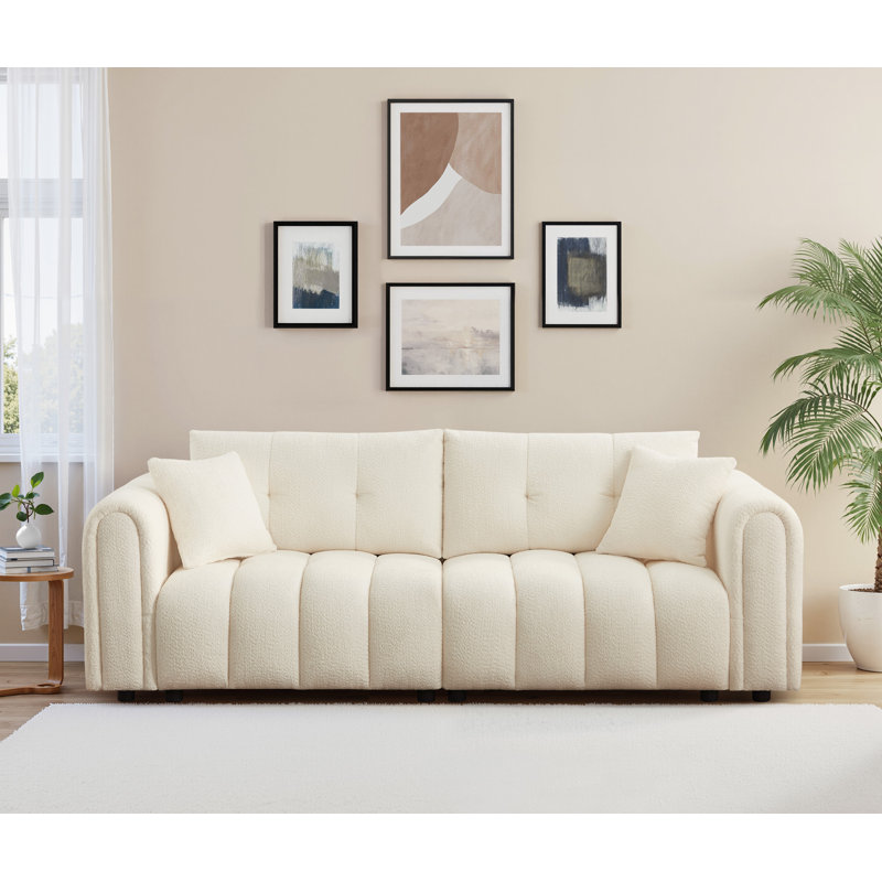 91.5'' Modern Tufted Sofa With Boucle Upholstery, Beige