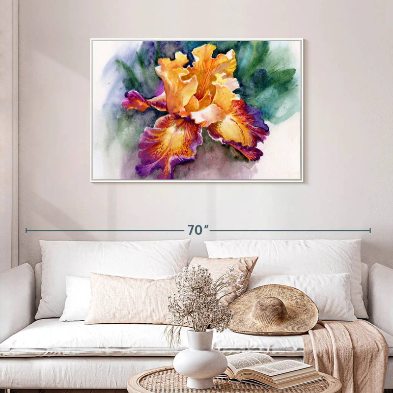 Fleur d'iris jaune, Cadre flottant blanc, 43 po x 29 po