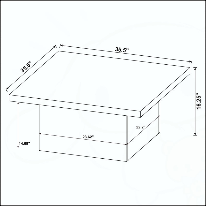 Table basse carrée en pin foncé avec base plinthe