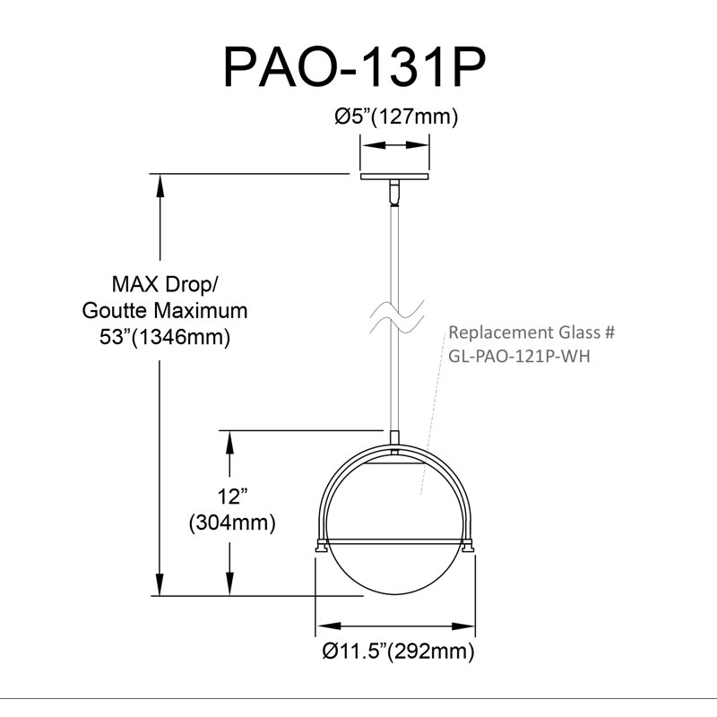 Luminaire suspendu 1 lumière Paola - Verre opale blanc, Chrome poli