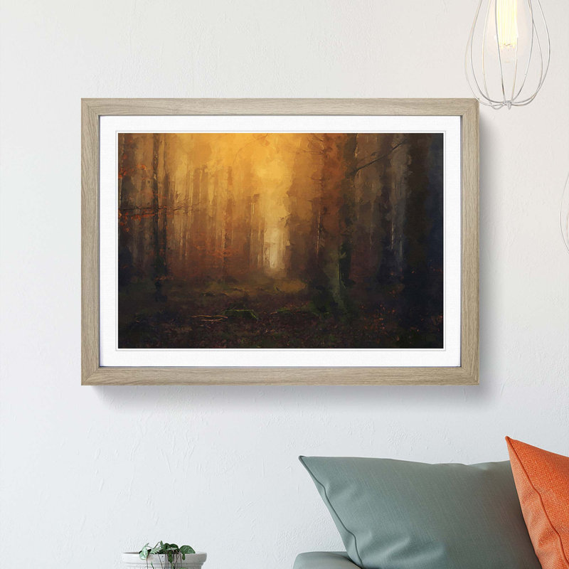 Forest at Sunset in Abstract - Picture Frame Painting Print, Oak Framed, 36cm H x 48cm W x 2cm D