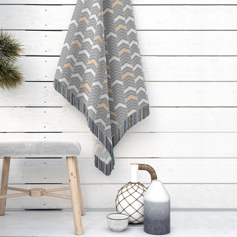 Rhonda Cheval Hand Woven Throw Blanket, 60" W x 80" L, Orange Accent