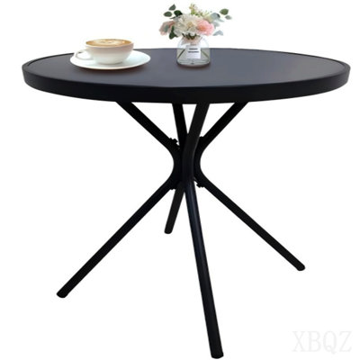 Table d'appoint ronde en verre trempé 24 po, structure en fer noir, assemblage facile en 10 minutes, utilisation à l'extérieur à l'extérieur sur un patio