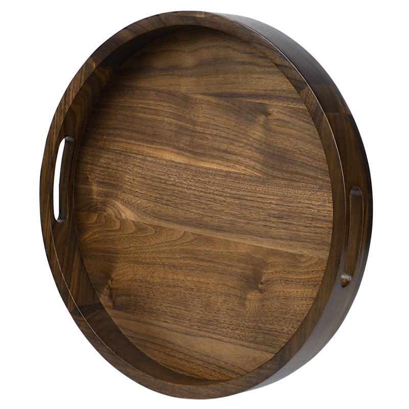Arooj Round Solid Walnut Serving Tray, 2" H x 15" W x 15" D