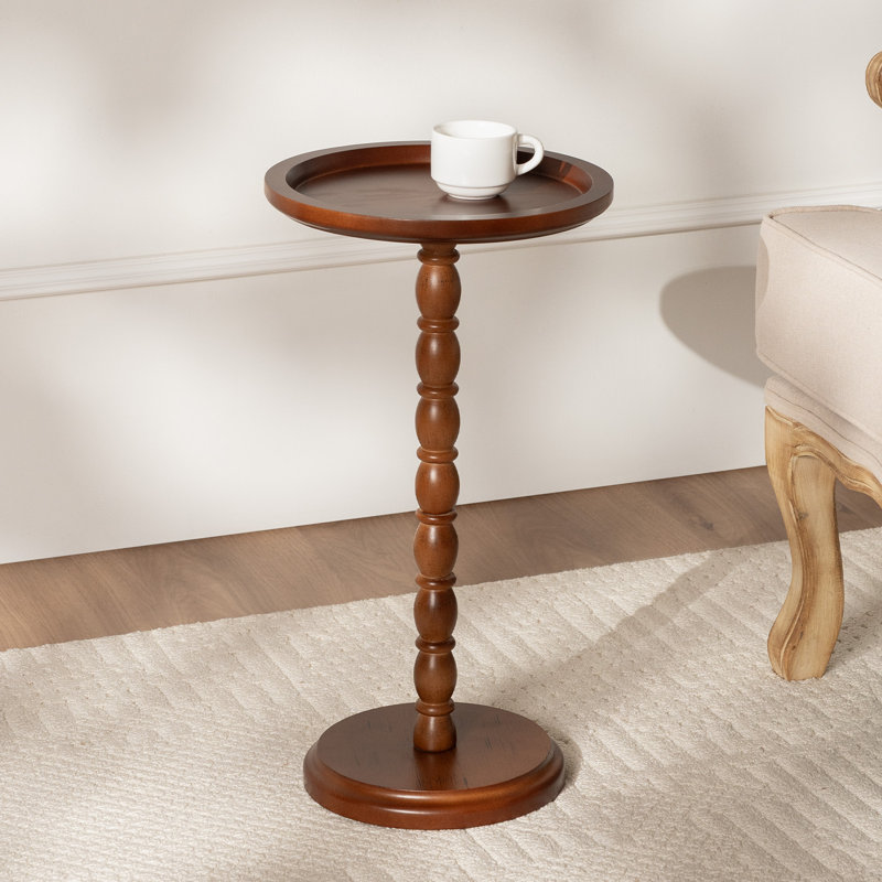 Tray Top Pedestal End Table, Dark Brown Wood