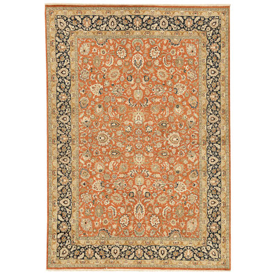 Tapis rouille et bleu marine de haute qualité noué à la main