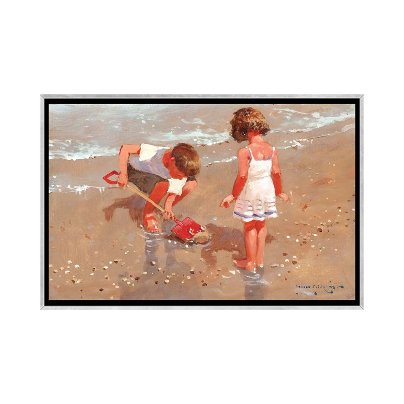 «Shellseekers» par John Haskins - reproduction d'art, H 26 po x l 40 po x 1,5 po, Toile avec cadre argenté