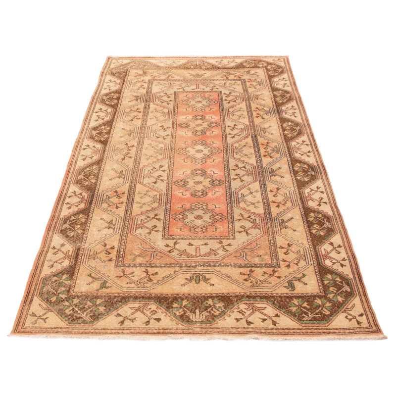 Tapis saumon rétro en laine noué à la main de conception unique 5 pi 6 po x 10 pi 4 po Antalya