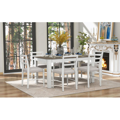 Ensemble de table de salle à manger extensible en bois 7 pièces avec tiroirs et chaises rembourrées confortables, parfait pour les réunions de famille et diverses occasions