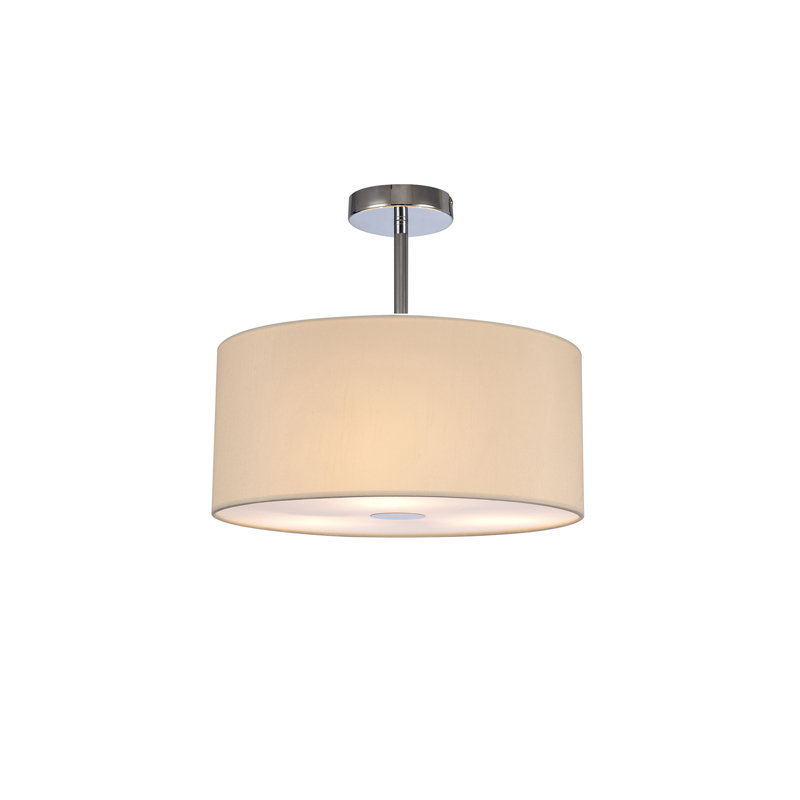Fabric Semi Flush Mount, Polished Chrome, 18cm H x 40cm W x 40cm D, Ivory Pearl