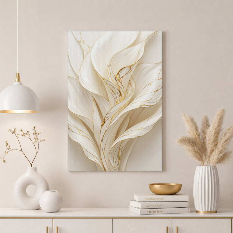 Art mural sur toile crème et or, H 36 po x l 24 po