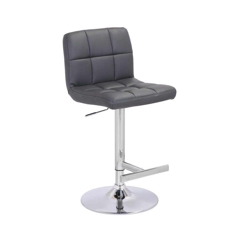 Batson Swivel Upholstered Adjustable Height Counter Stool with Metal Frame, Charcoal, Polished Chrome