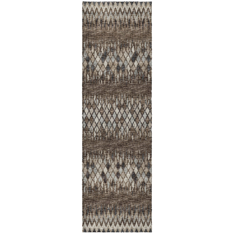 Premium Machine Washable Dream Shag Chevron Rug, 2'3" x 7'6" Runner, Brown