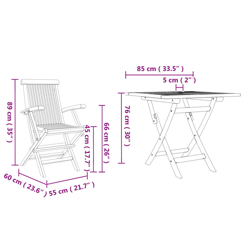2 - Person Wood Patio Dining Set with Rectangular Table , Cushions Included