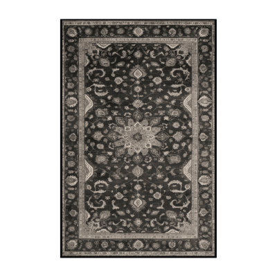 Tapis noir Tabriz lavable à la machine