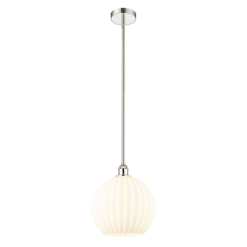 Luminaire suspendu 12 po Edison White Venetian, Nickel poli, H 13 po x l 12 po x P 12 po