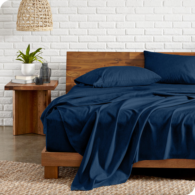 Bare Home Ultra-Soft Microfiber Sheet Set, Queen Sheet Set + 1 Fitted Sheet + 2 Pillowcases, Heathered Dark Blue