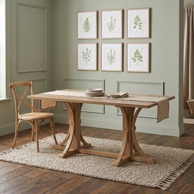 Dining Table with Sturdy Rubberwood Legs, Curved Trestle Base and Adjustable Leveling Feet