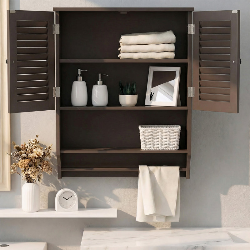 Armoire de salle de bain murale 23,6 "avec 2 portes, Brun