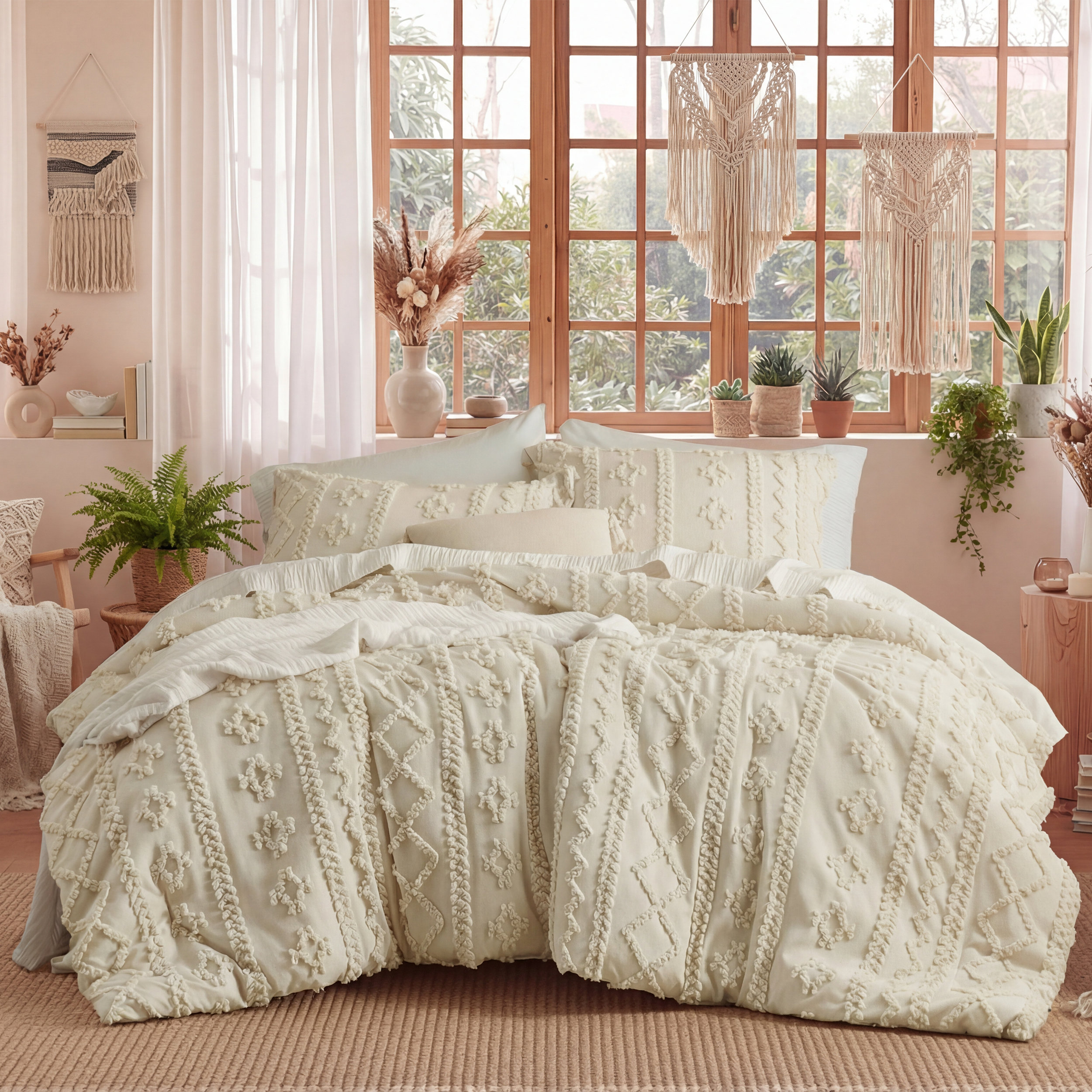 Bedsure GentleSoft™ Tufted Boho Farmhouse Shabby Chic Embroidery Bedding - Queen