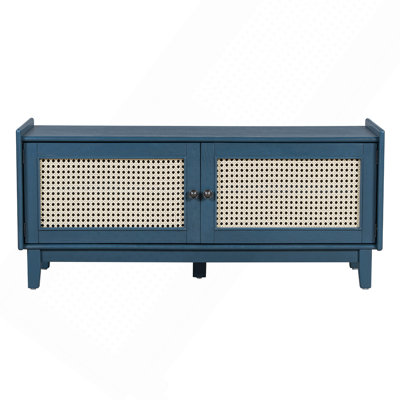 Banc d'entrée en rotin avec rangement Boho, banc à chaussures rembourré avec portes doubles, banc de rangement en bois