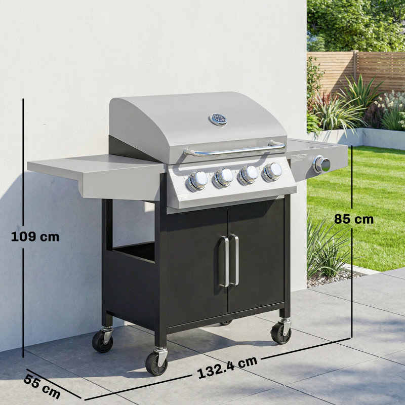 Outsunny 4 Plus 1 Burner Gas BBQ Grill with Side Burner, 14.5 kW Gas Grill