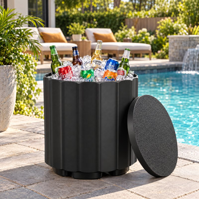 Table d'appoint 16,6 po pour refroidisseur d'extérieur - Seau à glace de patio 2 en 1 résistant aux intempéries avec couvercle amovible, cuve de boisson et de boisson isotherme de 8 gallons pour la cour, le bord de la piscine et le balcon