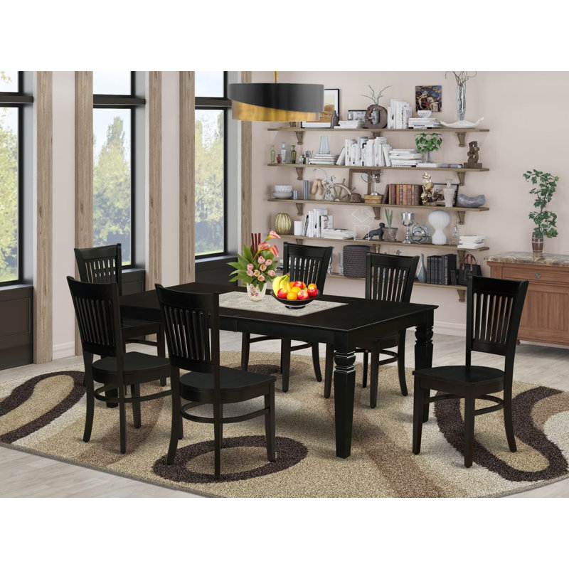 7 Piece Kitchen Table & Chairs Set Consist of a Rectangle Dining Room Table with Butterfly Leaf and 6 Dining Chairs, Black