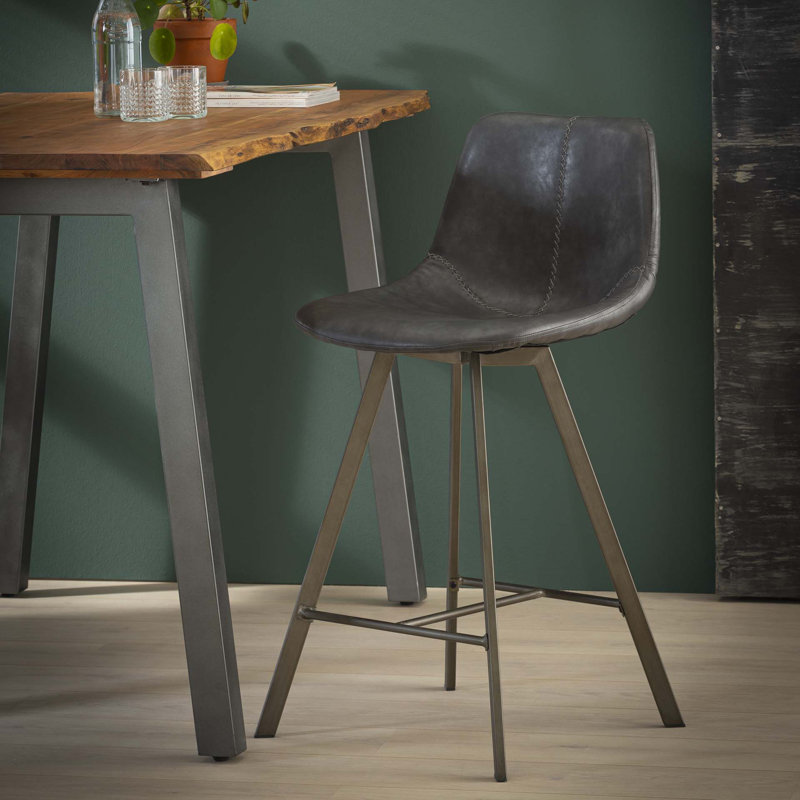 Elodie Upholstered Counter Stool with Metal Frame, Black