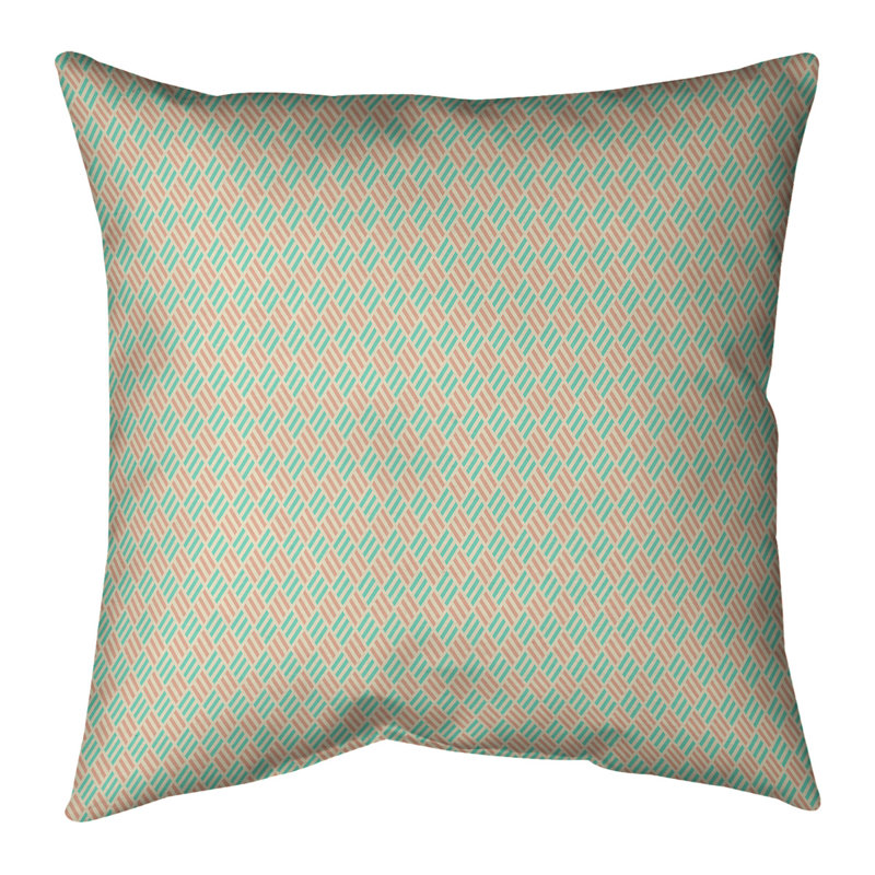 Coussin décoratif à rayures Katelyn Elizabeth, H 14 po x l 14 po, Bourre en polyester, Sarcelle / orange