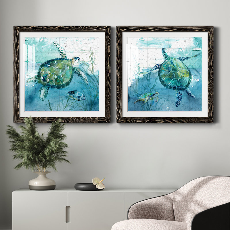 «Island Swim I», ensemble de 2 peintures, Papier dans un cadre photo, H 17 po x l 34 po, Noir