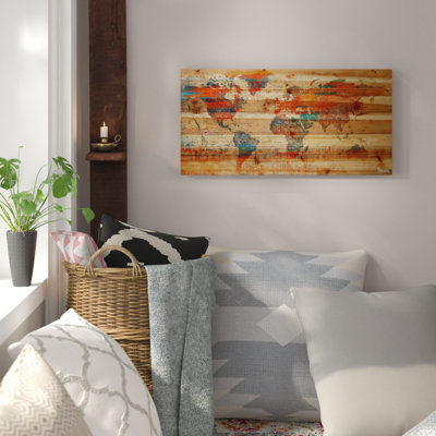 « chaleureux world », reproduction sur bois de pin naturel
