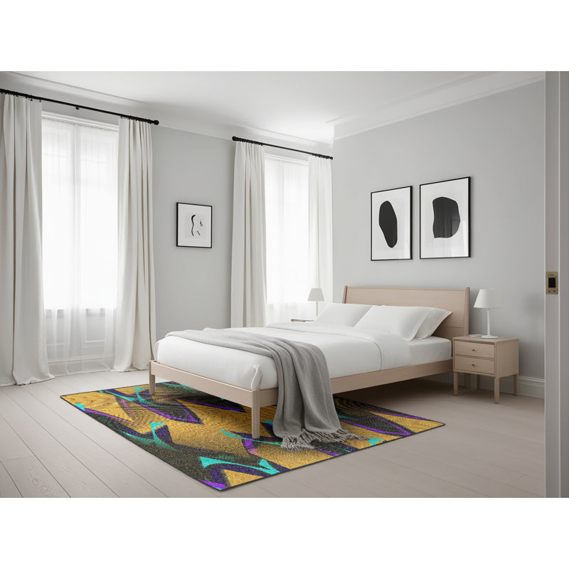 Tapis à motif beige/bleu, Rectangle 5 pi x 7 pi