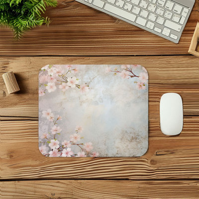 Floral Zen Asian Inspired Blue Pink Floral Blossom Flowers Gaming Cute Office Laptop Desk Pad Gift Mat Square Rectangle Non-Slip Mousepad