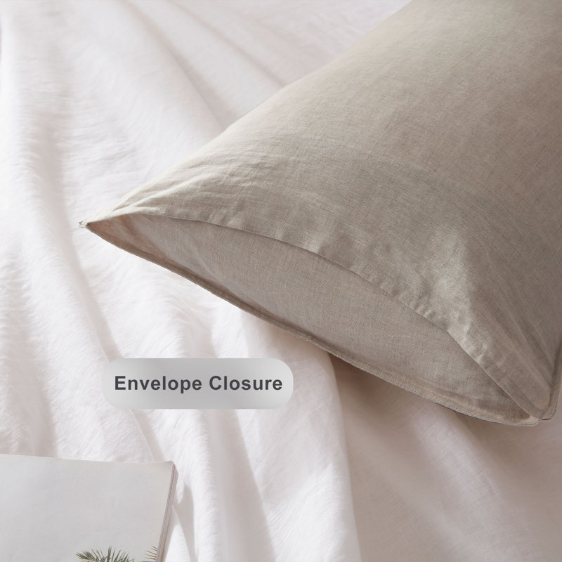 Ensemble de 2 taies d'oreiller 100% lin TOSMO, Queen (20x30") Pillowcase, Lin naturel