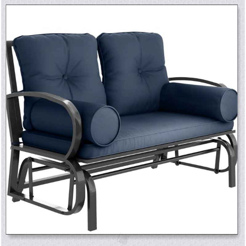 Balancelle double pour patio avec structure en acier, coussins et accoudoirs coussinés pour une assise extérieure confortable
