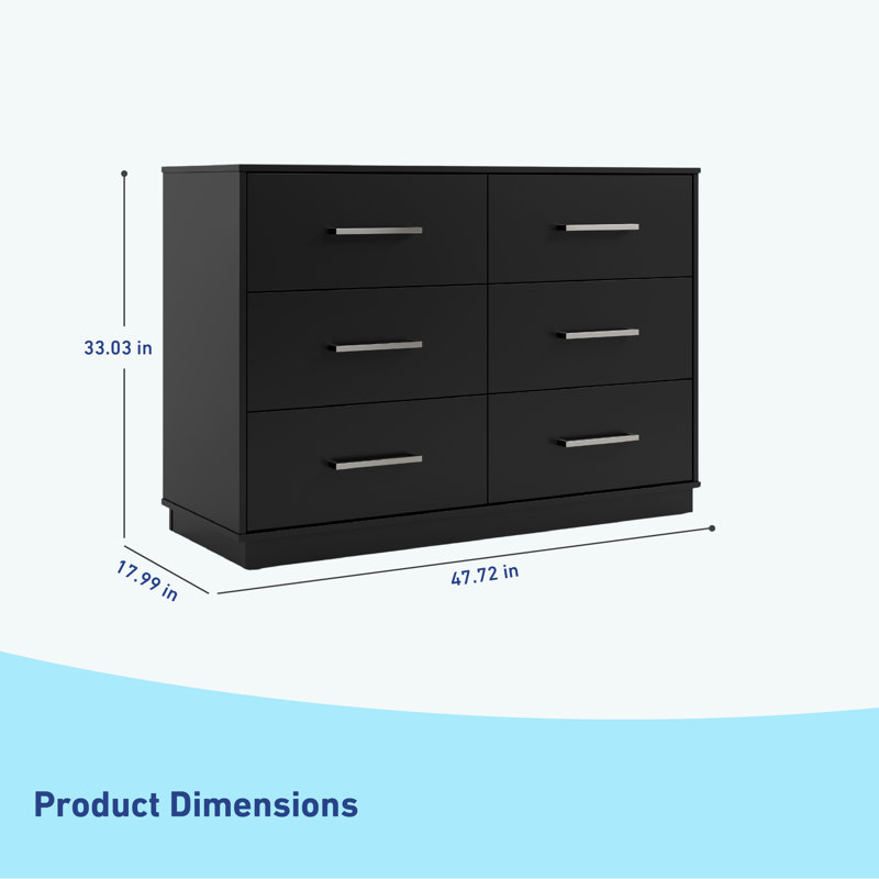 Essentials 6 Drawer Double Dresser, Black