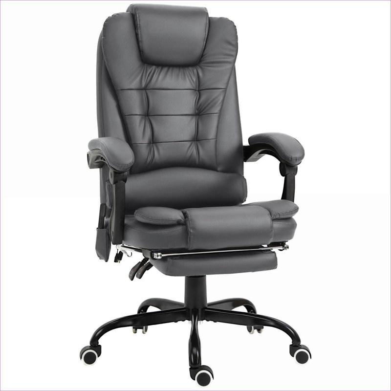 Soft Gray  26.5 Inch 7-Point Adjustable Vibrating Massage Reclining Home Office Faux Leather Chair