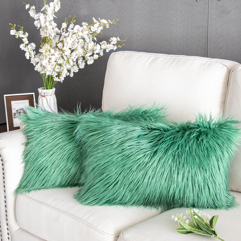Chrismas Long Faux Fur Collection Faux Fur Reversible Throw Pillow, Green, Rectangle 12"H x 20"W, Pillow Cover & Insert