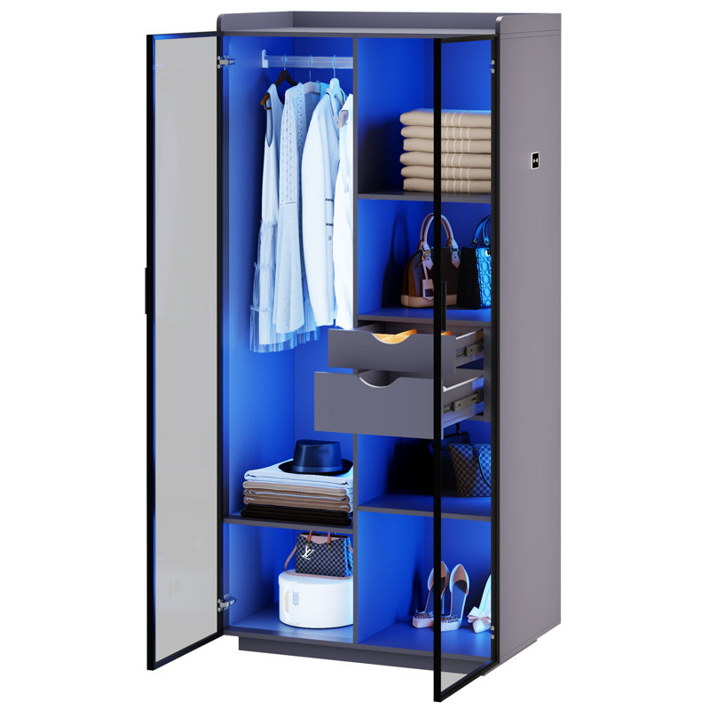 2 Door Manufactured Wood Wardrobe, Grey