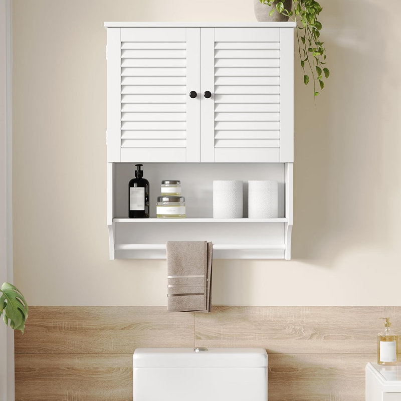 Wall-mounted Bathroom Cabinet With Louvered Doors, White