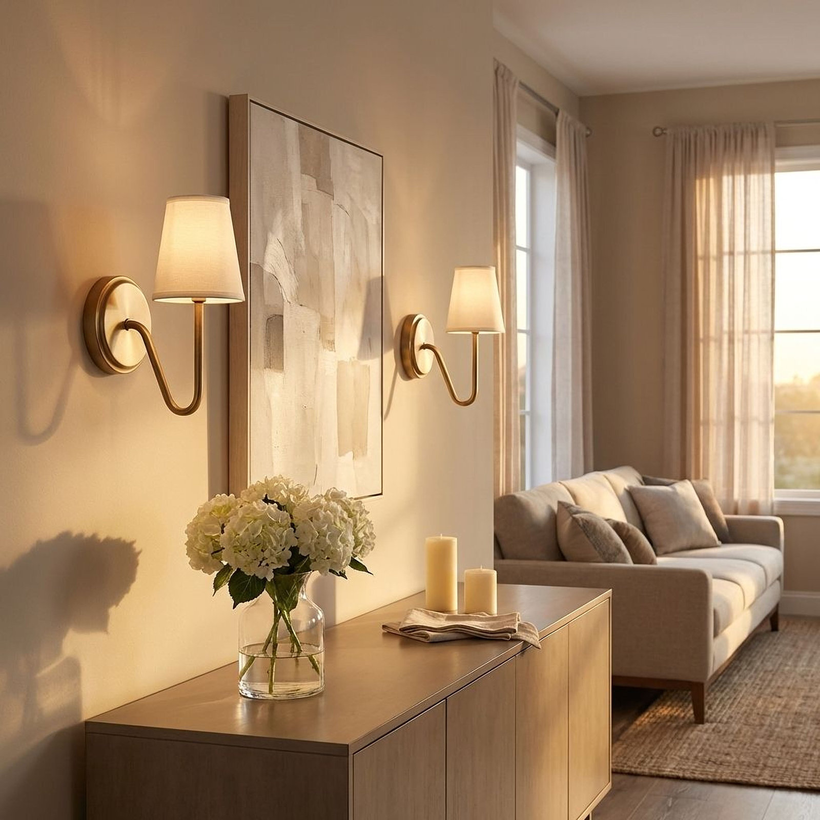 Ponta Single Light Dimmable Armed Sconce, Natural Brass
