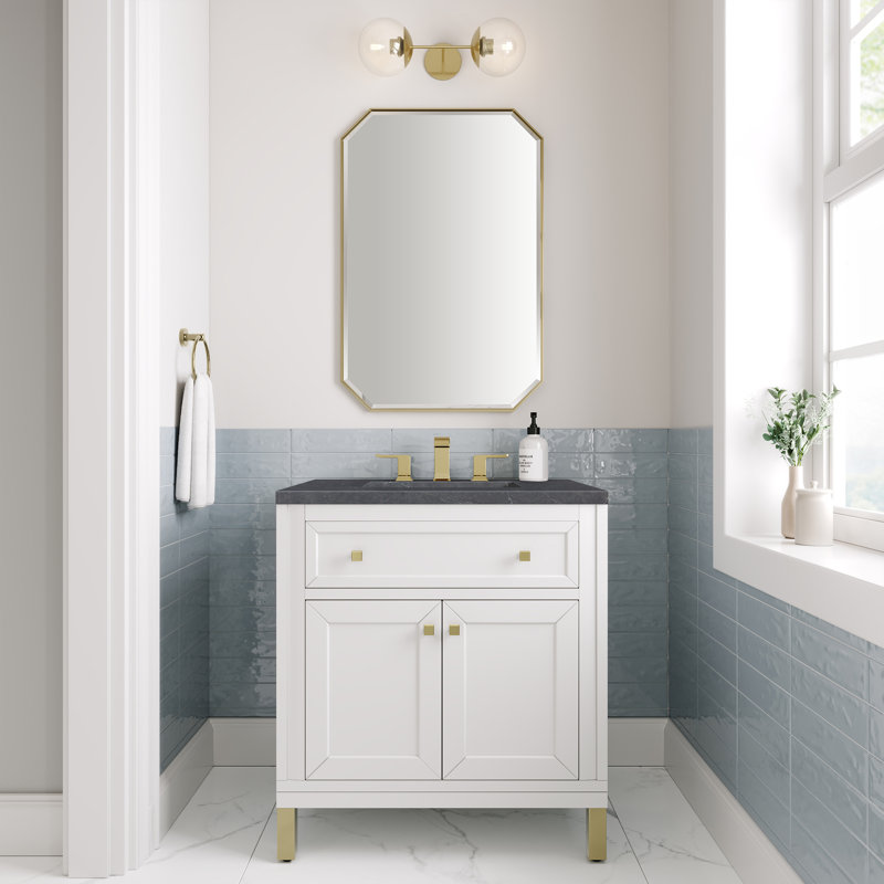 Meuble-lavabo simple l 30 po Chicago, Pierre de savon anthracite, Blanc lustré, 8 po