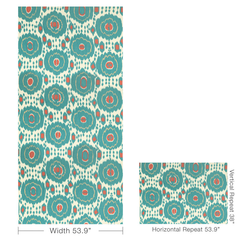 Louverne Mayenne Print 100% Linen Fabric, Aqua
