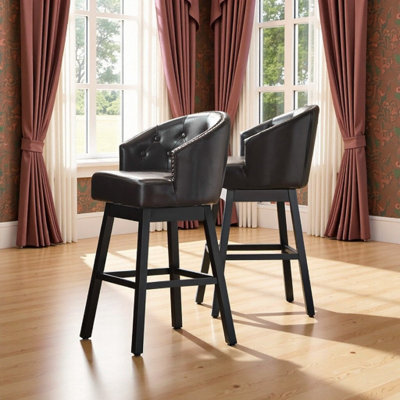 360-Degree Swivel Bar Stool Set of 2, Rubberwood Frame, Button-Tufted Seat, 41.5 Height, 31.25 Seat Height