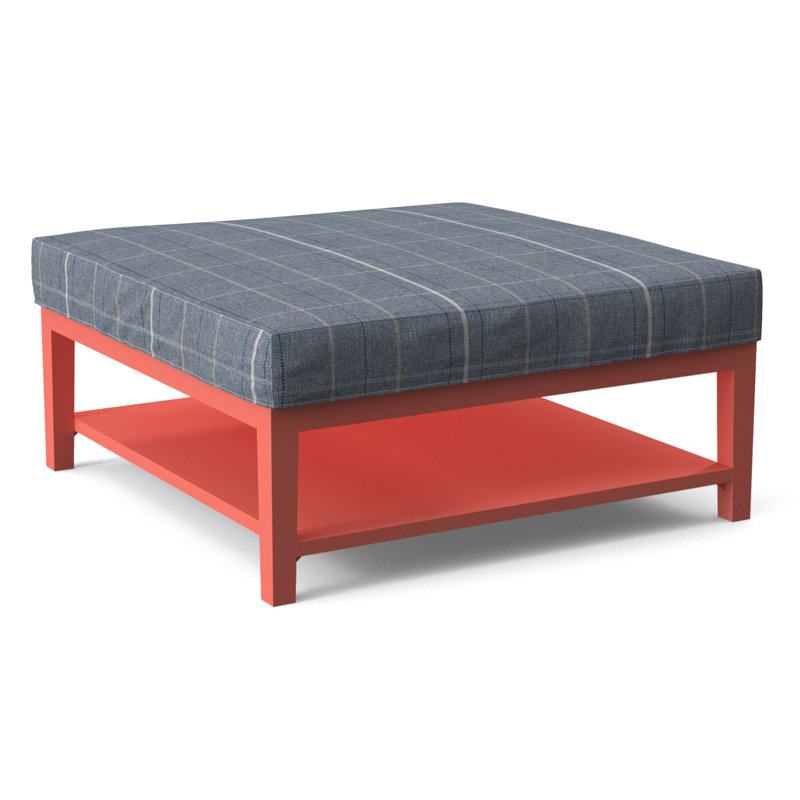 Hammond Square Ottoman, Lapis Plaid; 0126-63, Antique Black Finish