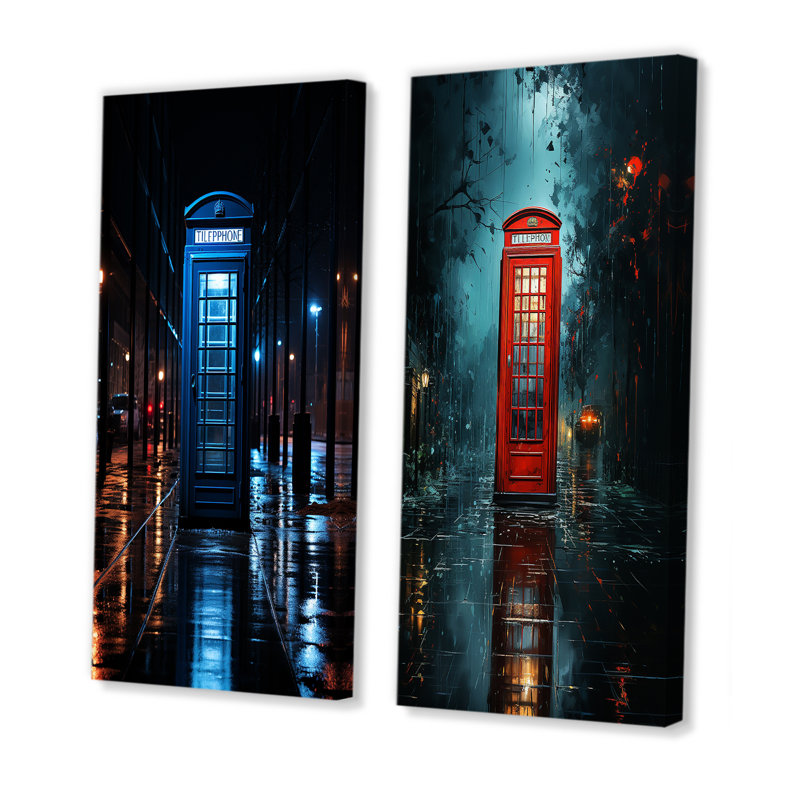 «Blue Téléphone Booth Metropolitan Solitude», 2 pièces sur toile, H 40 po x l 40 po, Toile tendue