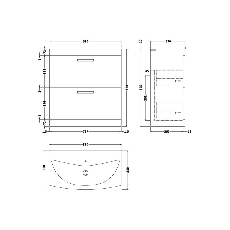 Athena 810 mm Freestanding Single Vanity with Integrated Basin, Anthracite Woodgrain